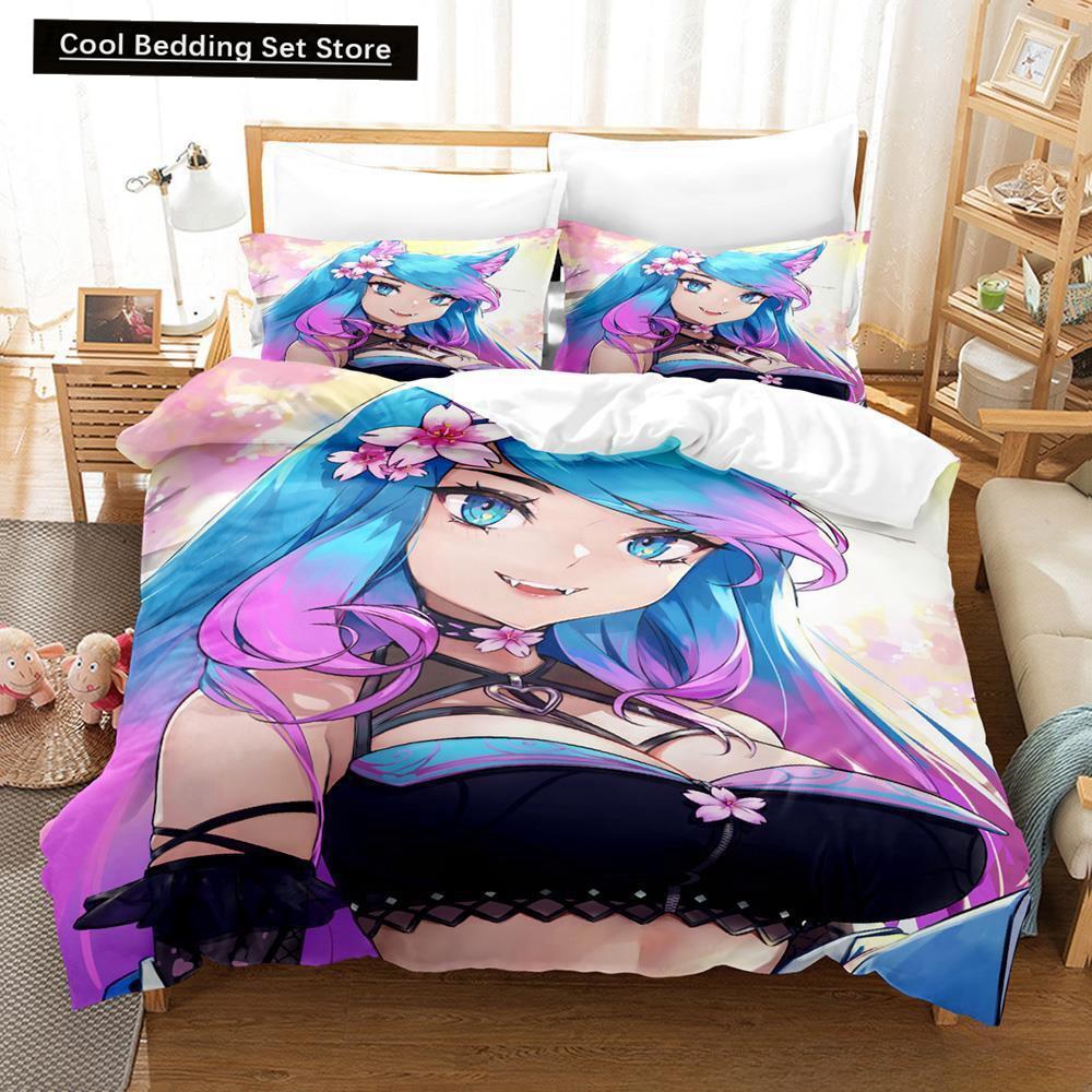 3D Anime Sexy Girls Silvervale VTuber Bedding Set Single Twin Full Queen King Size Bed Set Adult Kid Bedroom Duvet Cover Sets