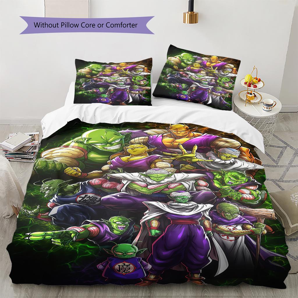 Son Goku Pattern Bedding,Quilt Set Quilt Cover Pillowcase Home Birthday Gift (1 * Duvet Cover + 2 * Pillowcase, Without Core)