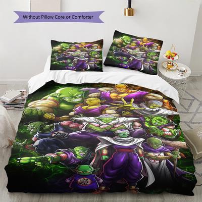 Son Goku Pattern Bedding,Quilt Set Quilt Cover Pillowcase Home Birthday Gift (1 * Duvet Cover + 2 * Pillowcase, Without Core)