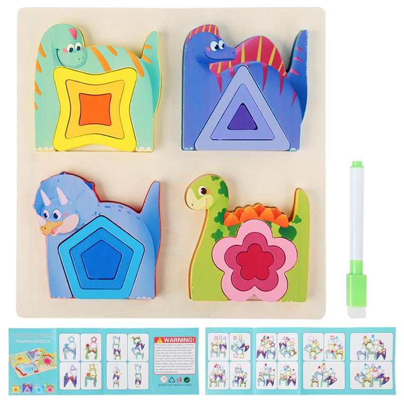 Montessori Animal Jigsaw Puzzle Hand Grasping Nesting Board Wooden Shape Sorting Puzzle Sensory Toys Learning Educational Toys