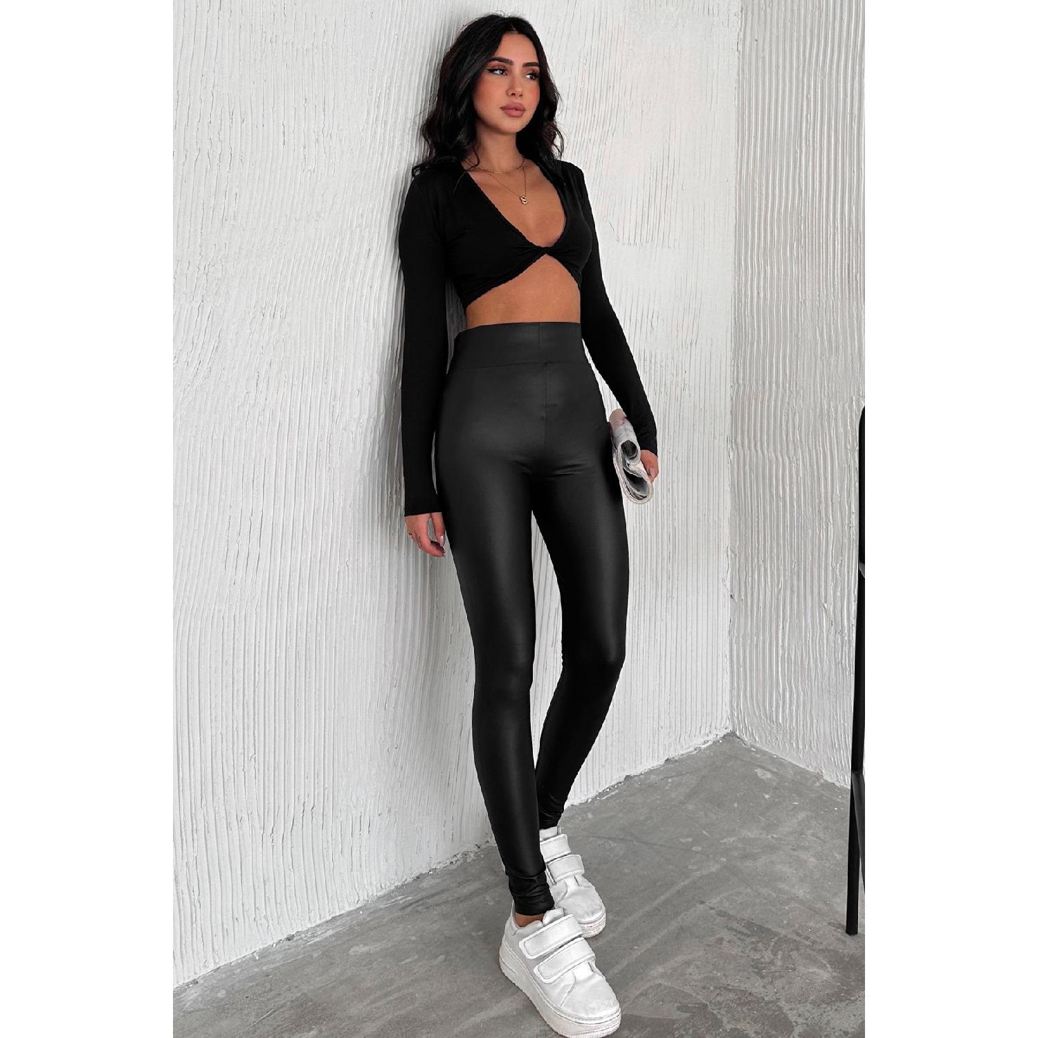 

Women s Shiny Leather Effect Leggings S чорний