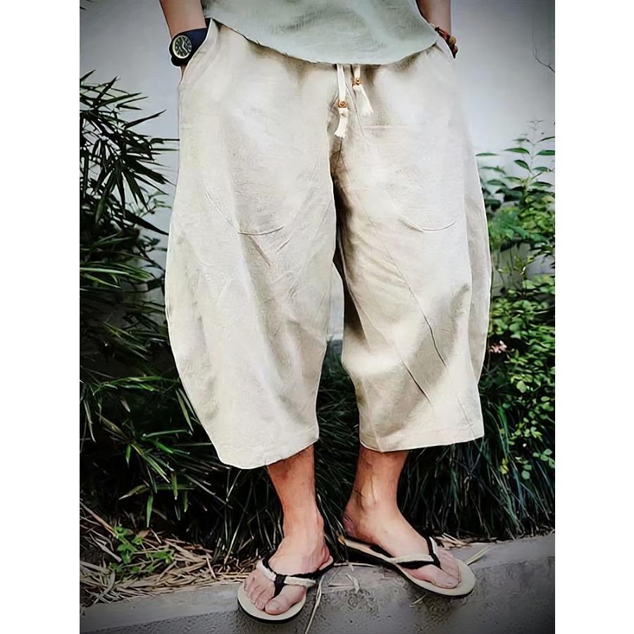 Sommer Strand Baumwolle Leinen Lässige Shorts Herren Japanische Weite Beine Baggy Caprihosen Herren Sport Laufshorts