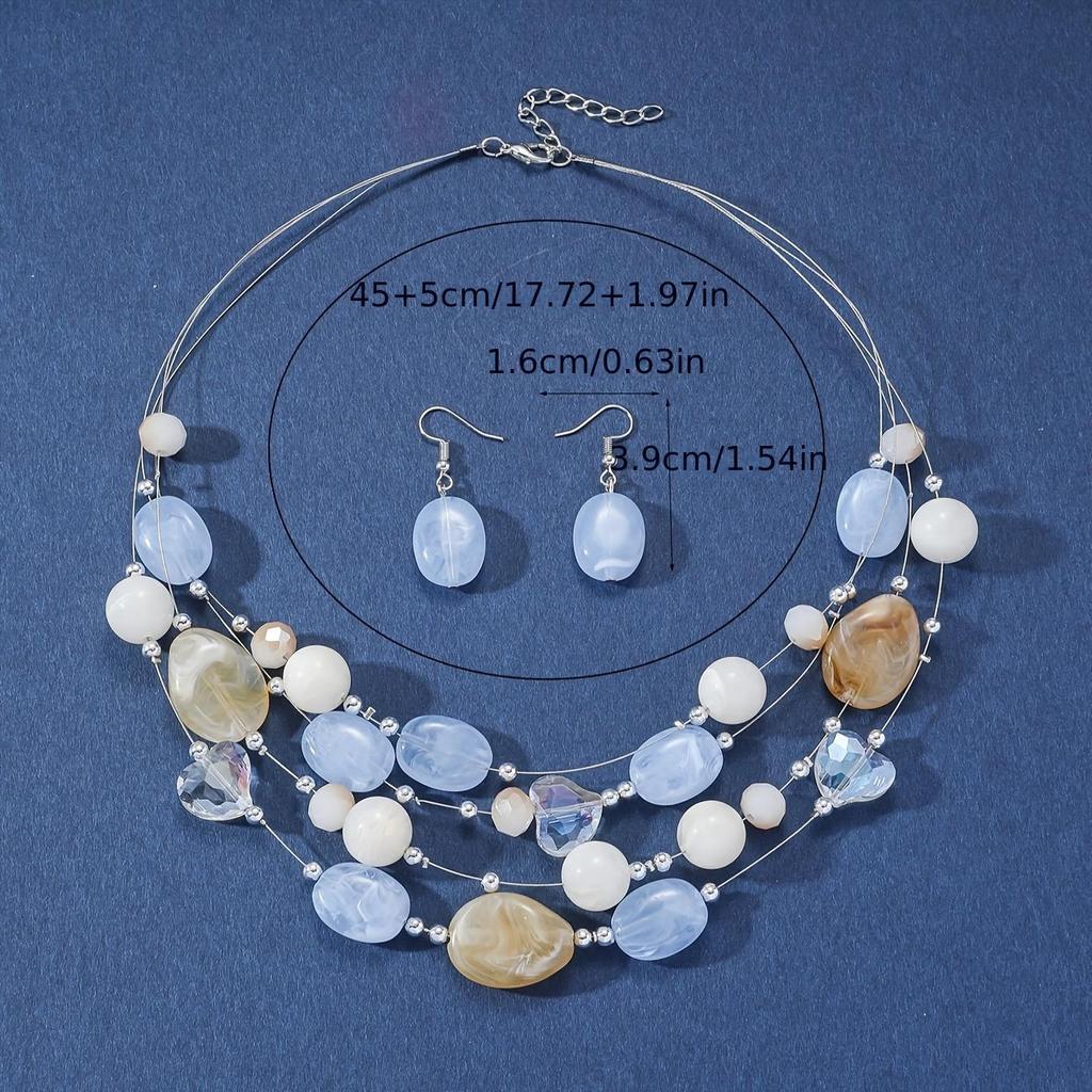 Boho-Chic 3db nyári ékszerkészlet - színes gyöngyös nyaklánc és fülbevaló, tökéletes bulikra és nyaralásra