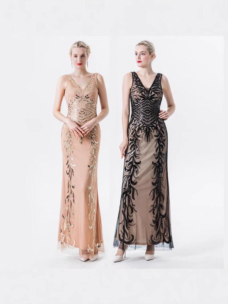 Elegant Deep V Sequin Gown for Evening, Party, Dance, and Formal Events