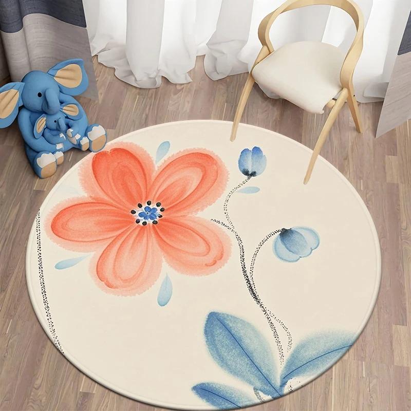 Nordic Modern Floral Round Soft Plant Rug Living Room Door Mat Balcony Bohemian Bedroom Floor Mat