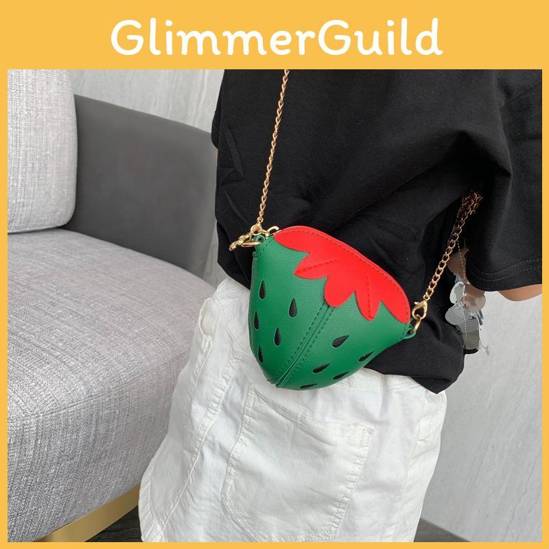 Strawberry Shoulder Chain Bag Childrens Fruit Bag Zipper Design Pu Material