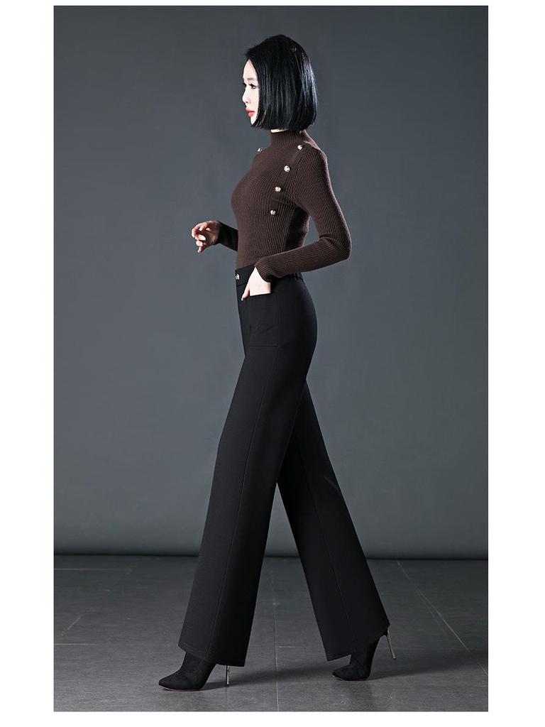 Drapey High-Waisted Wide-Leg Suit Pants for Women: Plus Size, Slimming, Perfect for Spring/Autumn, Ideal for Middle-Aged Mothers