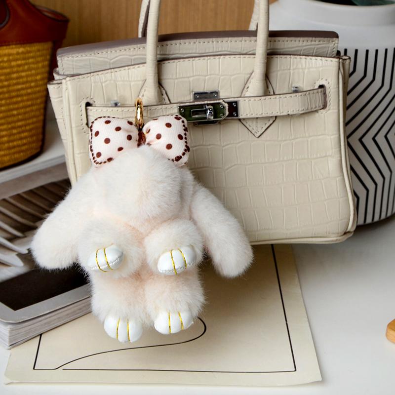 1Pc Bowknot Fashion Children's Toys Cute Pluff Bunny Keychain Lovely Fluffy Rabbit Doll Animal Shape Imitation Mink Fur