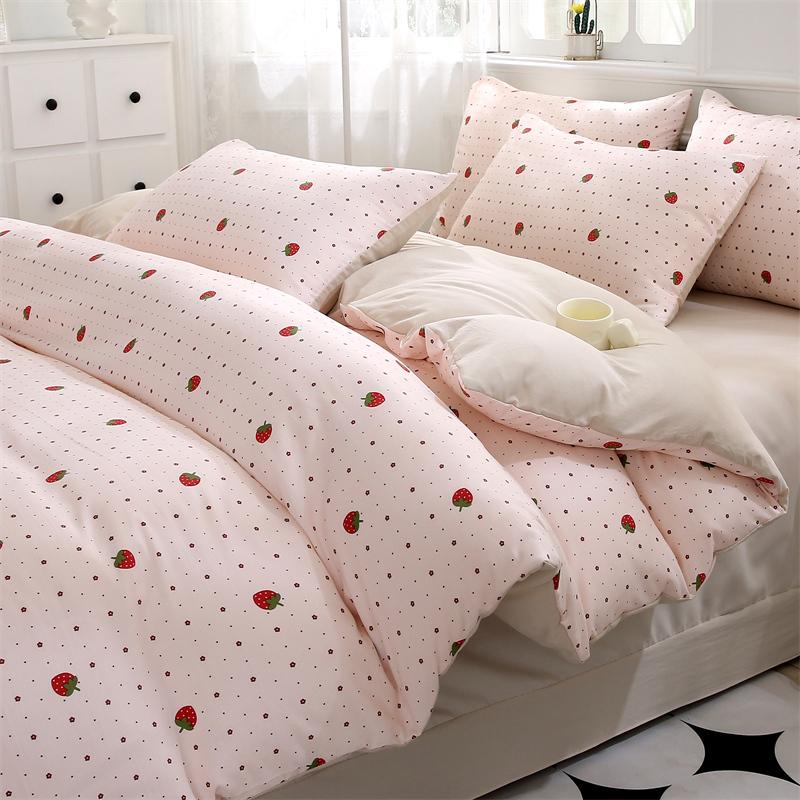 New Spring Duvet Cover Class A Double Yarn Printed Knitted Cotton 3-4 Piece Quilt Bed Sheet Pillowcase Small Fresh Bedding