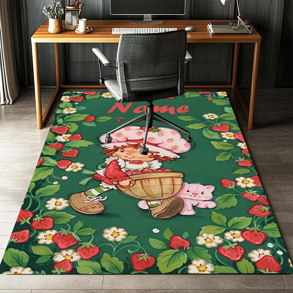 Custom Name Strawberry Shortcake Printed Carpet,Rug for Office Chair Living Room Bedroom Kitchen Room Decor Gifts.