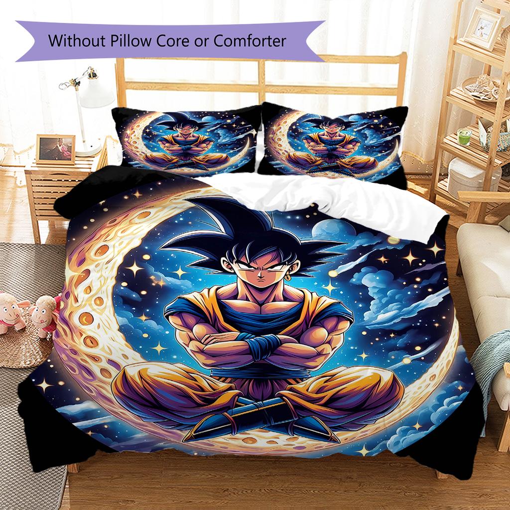 Son Goku Pattern Bedding,Quilt Set Quilt Cover Pillowcase Home Birthday Gift (1 * duvet cover + 2 * pillowcase, without core)