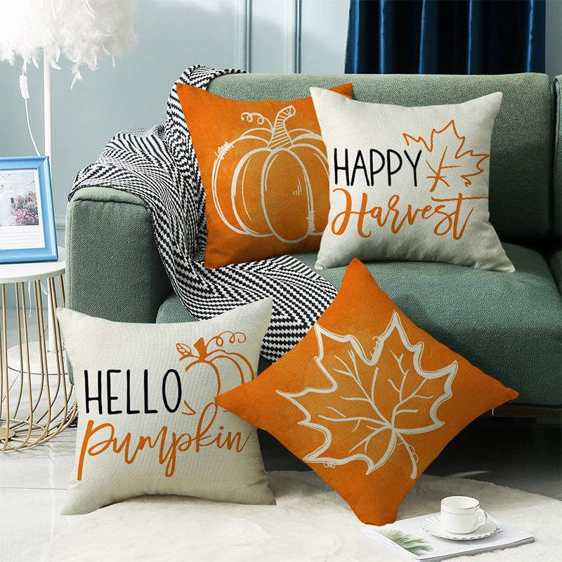 New Autumn Thanksgiving Pillow Cover Home Sofa Cushion Cover Linen Maple Leaf Pumpkin Car Pillow