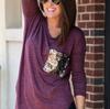 Long Sleeved Tshirt Long Sleeve Blouse Tshirt Pocket Jacket Sequin Glitter