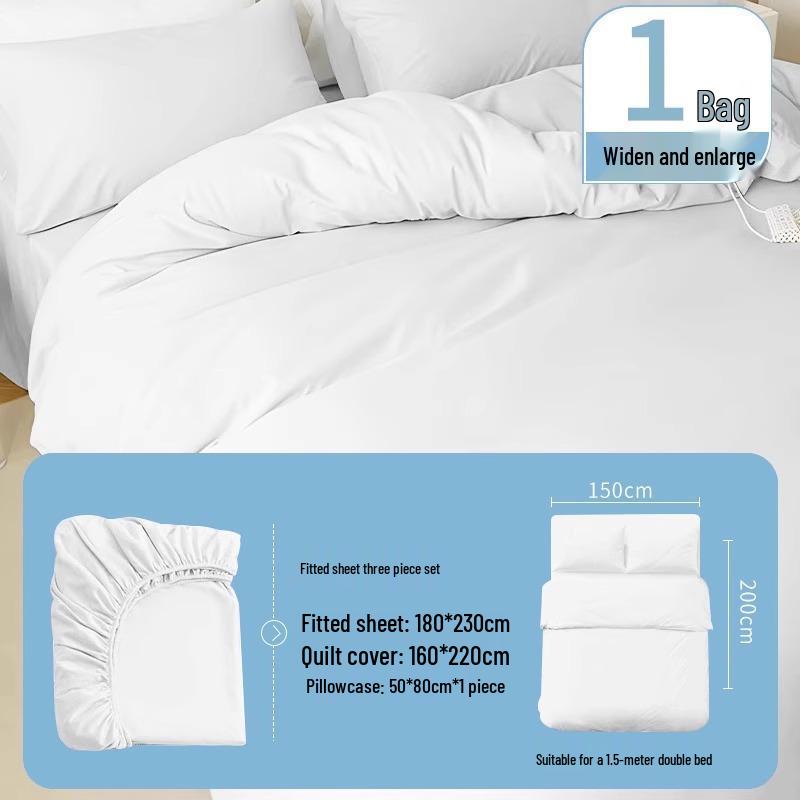 Disposable Bedding Set: Fitted Sheet, Duvet Cover, Pillowcase - Perfect for Travel and Hotel Stays. Non-Pure Cotton.