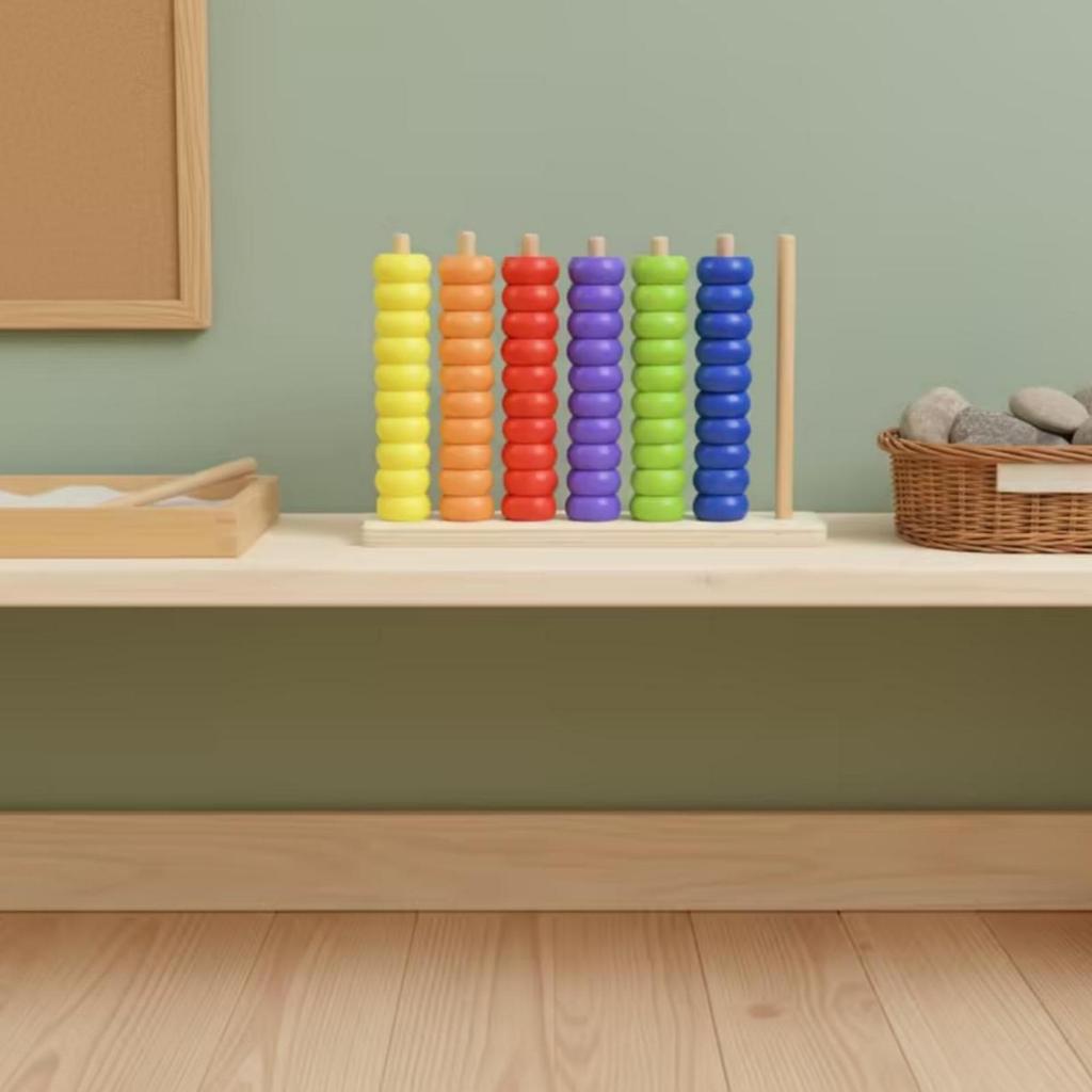 Rainbow Bead Abacus Wood Finish Wooden Toy Textured