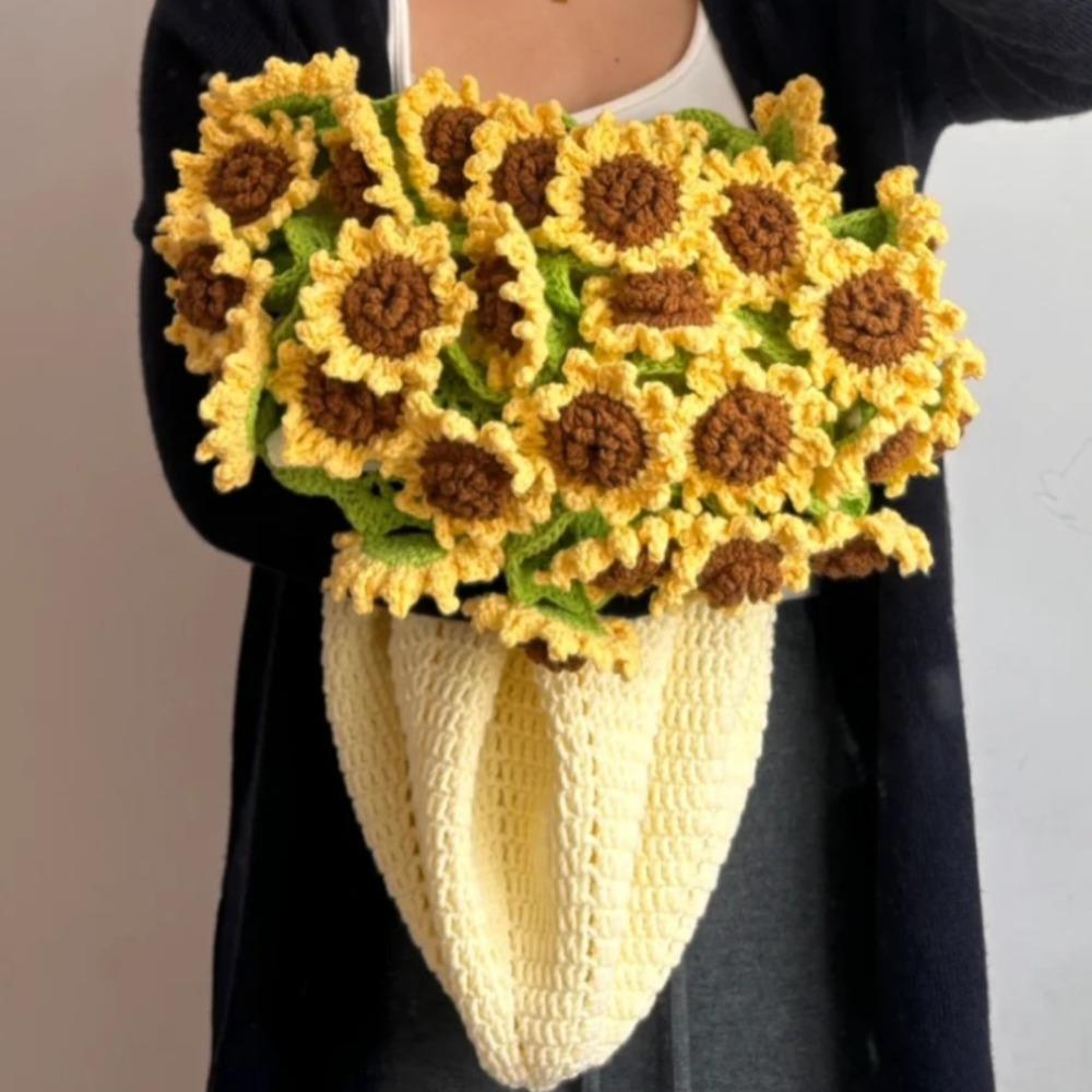 New 60cm Flower Bouquet Blanket Finished Product Crocheted Sunflower Blanket Lily of The Valley Bouquet Blankets Gifts
