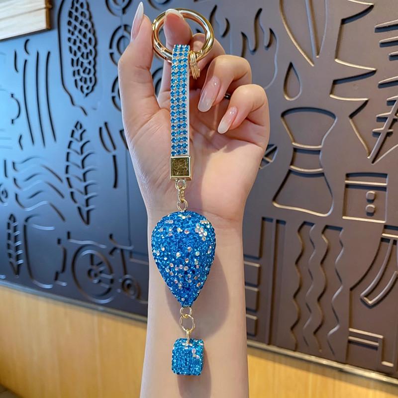 Water Drill Hot Air Balloon Keychain With Rhinestones For Gift And Collection