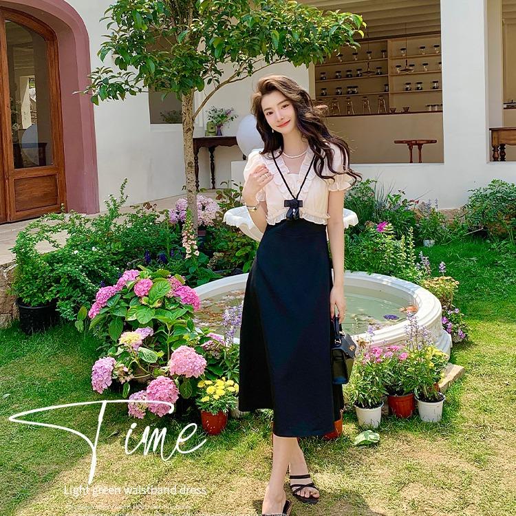 Short Sleeve Dress with Slimming Joint and Mushroom Edge for Women's Summer  Patchwork Dresses