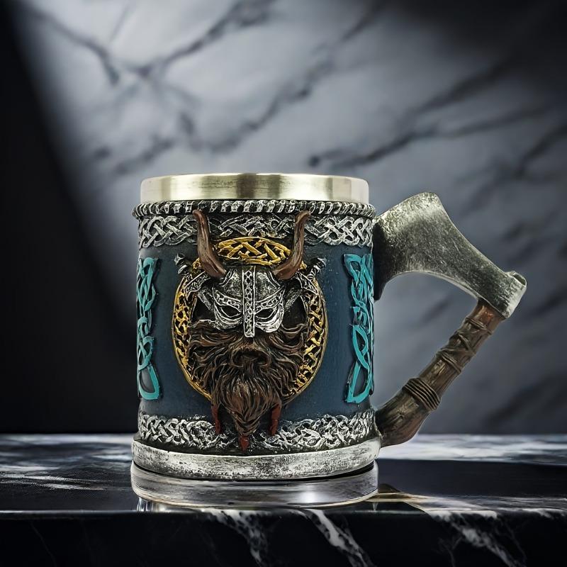 1pc 450ml/15.22oz Viking Beer Cup, European Battle Axe 3D Viking Mark Figures Mark Coffee Cup Gift
