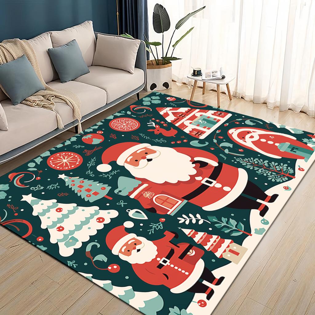 Merry Christmas Cartoon Santa Claus Snowman New Year Gift Carpet Rug for Living Room Bedroom Home Sofa Decoration,Non-slip Mat