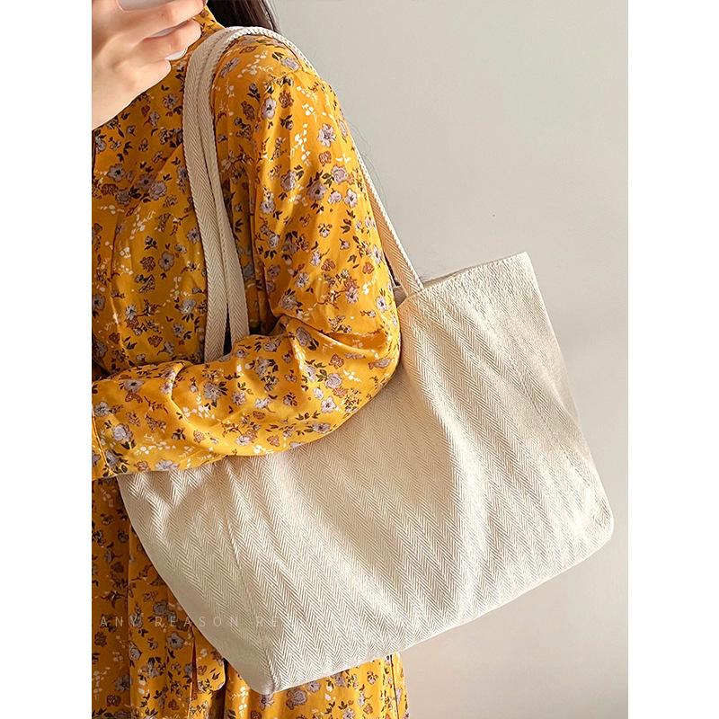 Bag Women's 2025 New Large Capacity Korean Version Twill Canvas Bag Commuter Shoulder Portable Casual Women's Bag