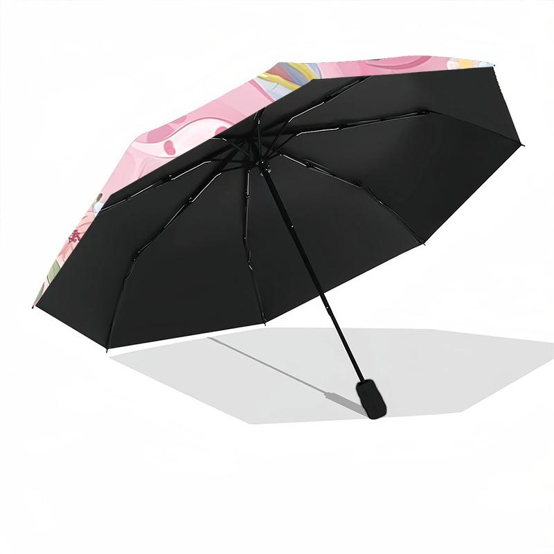 1pc Cute Pink Octopus with Flowers - Automatic Opening Umbrella, Portable 3-Fold Design, 8-Rib Outdoor Umbrella, Festival Gift for Fans, Traveler