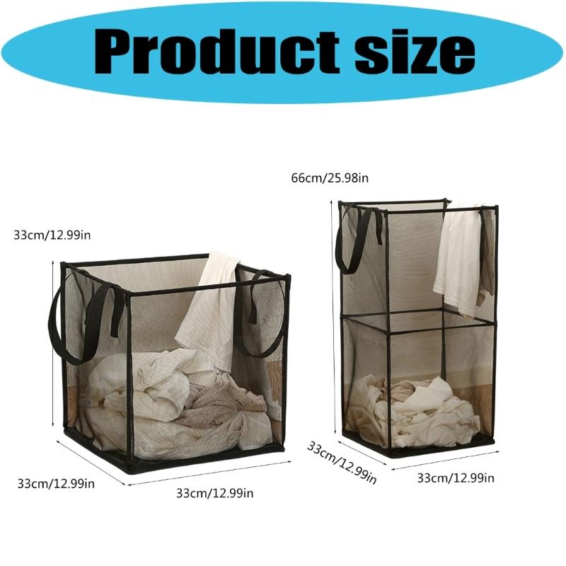 Durable Polyester Meshes Clothes Hamper Square Foldable Anti Tear Foldable Bin Laundry Hamper for Home Organization