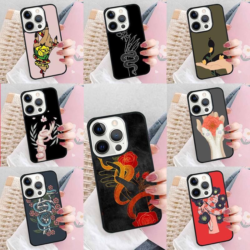 Hand Snake Flower Phone Case For iPhone 17 Air 15 16e 14 13 Pro Max Coque 12 11 Pro Max PLUS cover