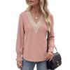 Fall Winter New Solid Color V-Neck Lace Splicing Loose Long Sleeve T-Shirt Top for Amazon EU US Cross-border Trade
