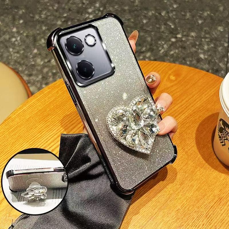 Phone Case for vivo V50 V40 V30 Lite Pro Y39 Y29 Y19S Y04 Y03 Y78 Y28 Y36 Glitter Diamond Heart Shockproof Bracket Case Cover