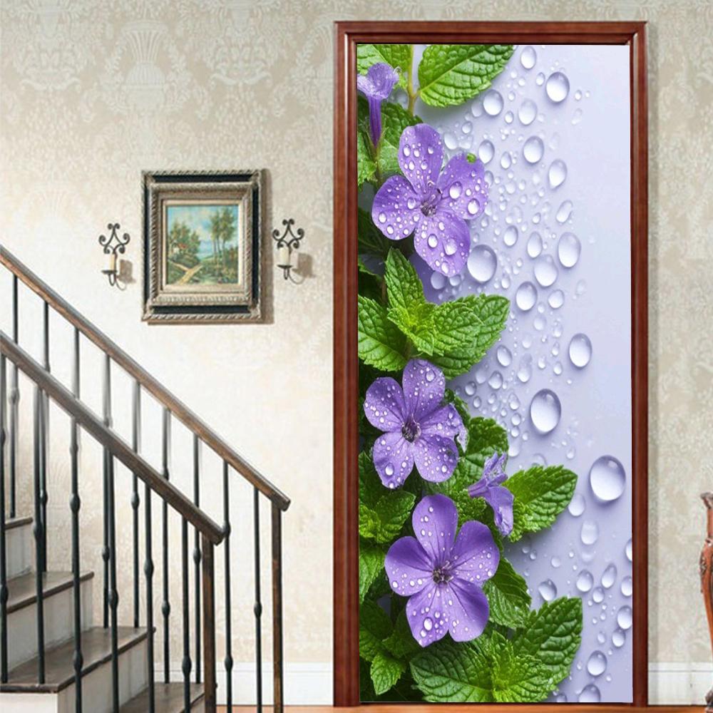 1 Stück Blühender Bambus Vinyl Türsticker Für Schlafzimmer Heimdeko Selbstklebend Abnehmbares Wandtattoo Türrenovierung Wasserdichtes Poster