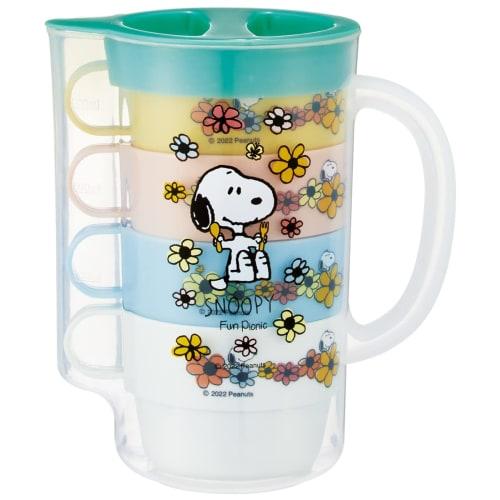 Skater Stacking Cups, Set of 4, with Case, Snoopy Picnic Design, Made in Japan, KS32-A