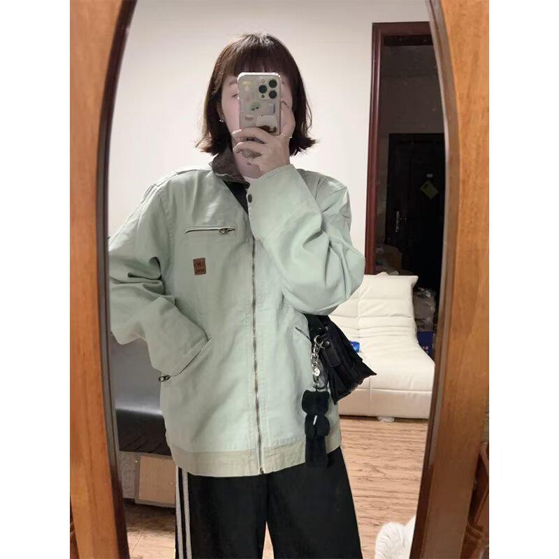 Men s Green Retro Jacket - Autumn 2025, Loose Workwear Design, Long Sleeve Top 2XL