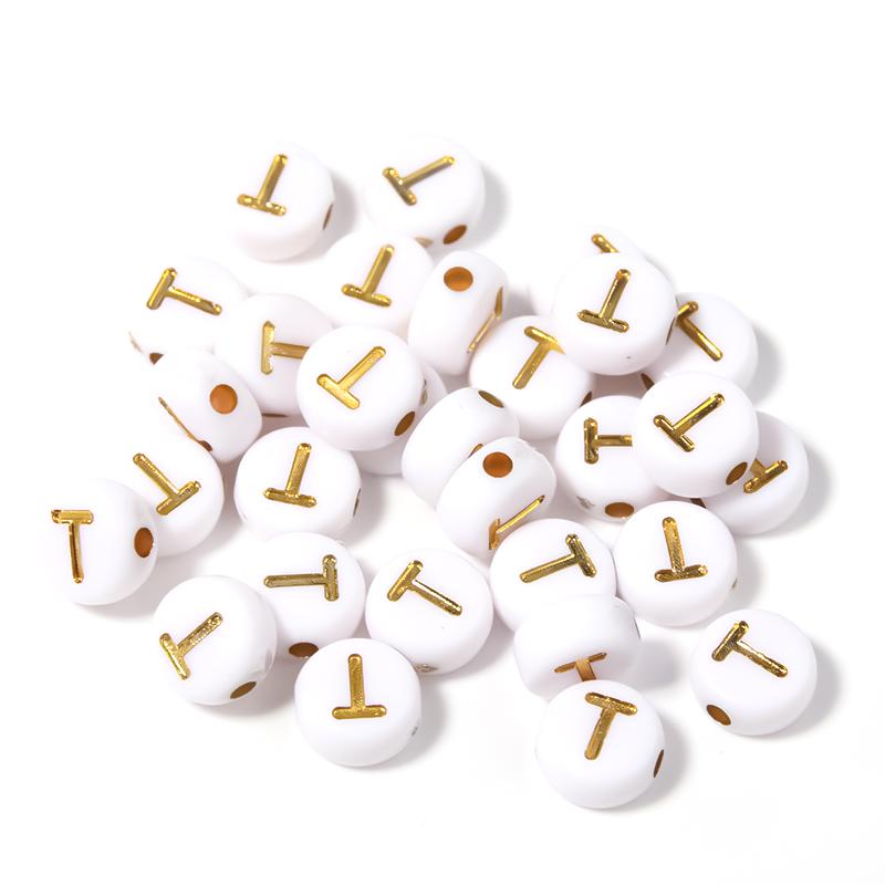 100Pcs 7mm Acrylic Alphabet Beads A-Z Gold Color Letters Beads For Jewelry Making Flat Round Spaced Bead DIY Bracelet Necklace