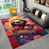 Happy Sloth in Flowers Rug for Kids' Rooms - Fun Animal Print Carpet with Bright Colors | Playroom Decor Skid resistant carpet