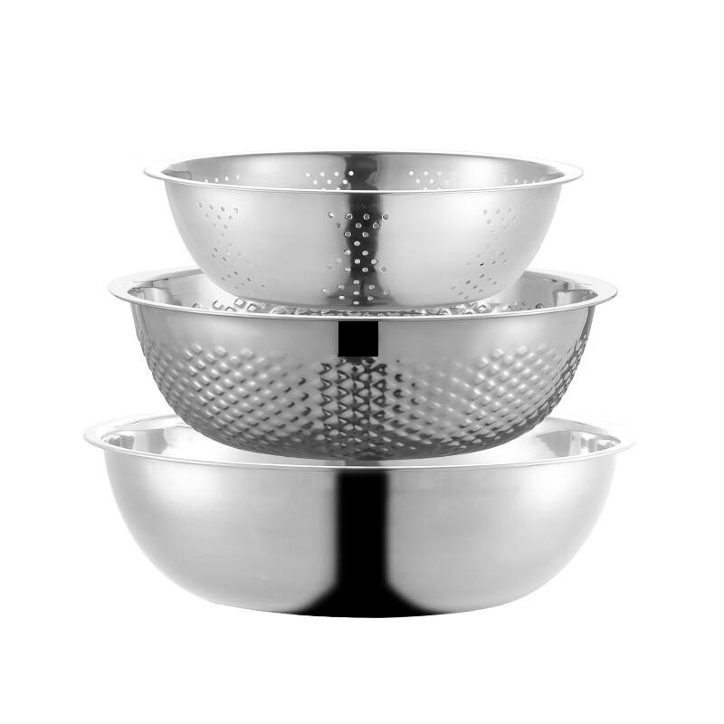 Stainless Steel Rice Washing and Dough Mixing Bowl 3-Piece Set