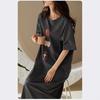 Lazy Wind Nightdress Women's Summer Korean Short-sleeved Medium and Long Knee Dress Loose Korean Version Cute Student Pajama Dress