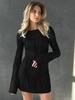 Women's Autumn Solid Color Round Neck Wavy Stripe Long Sleeve Bodycon Dress