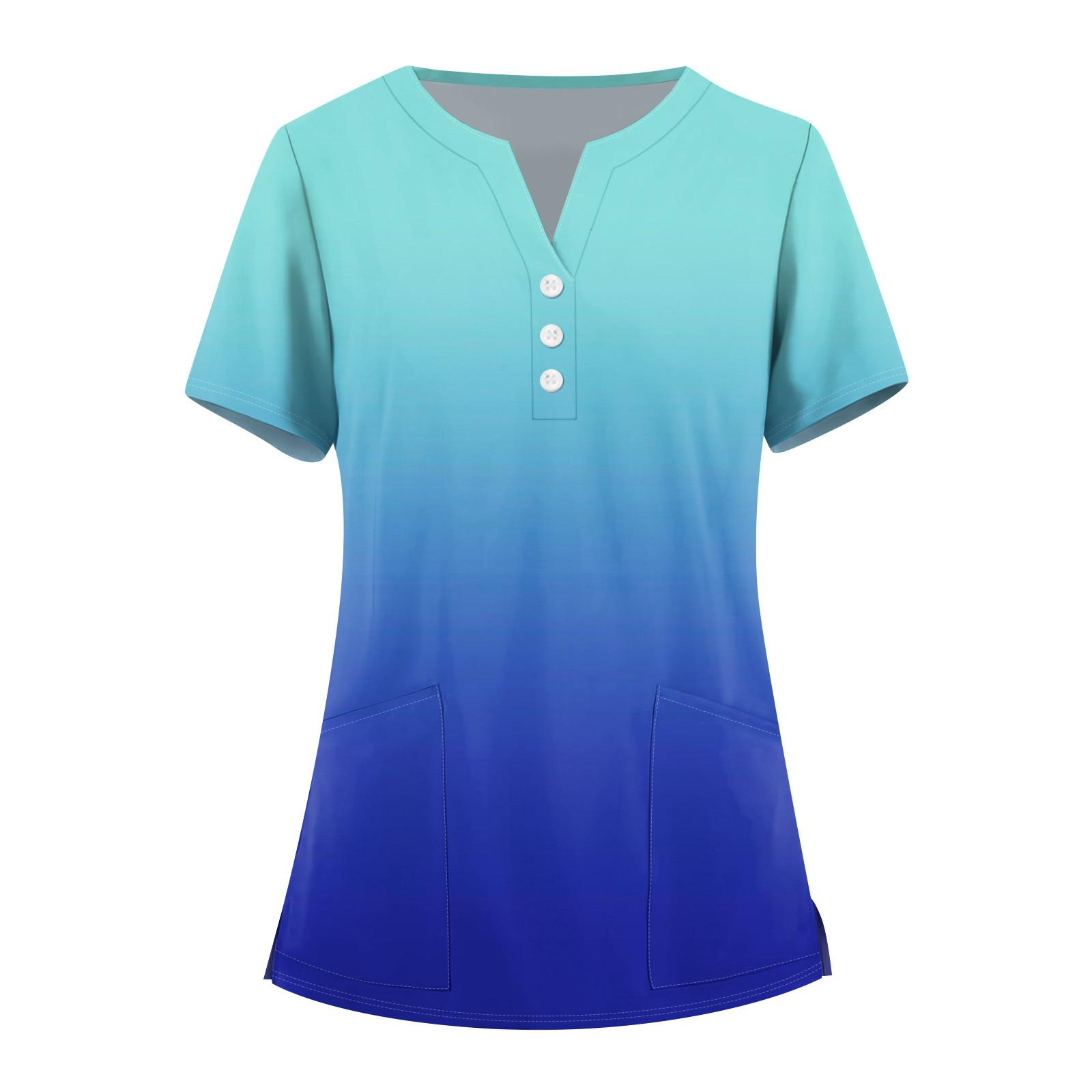 

Женская мода, рабочая одежда с v-образным вырезом, короткими рукавами и карманами, топы с принтом, летние топы для женщин L синий