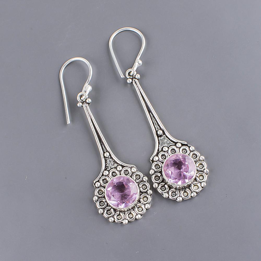 Morganite Earrings, Handmade Gemstone 925 Solid Sterling Silver Earrings Antique Jewelry, For Anniversary Gift