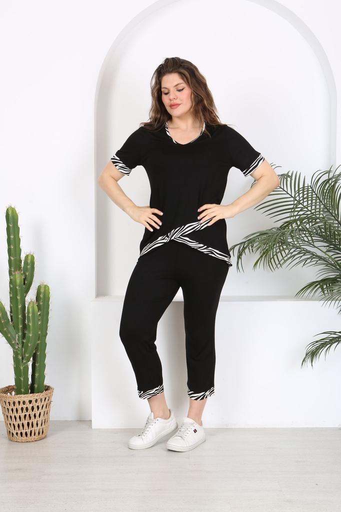 Damski Modny Zestaw Dresowy Duży Rozmiar Plus Size Z Detalami Garni Krzyżowym Czarny