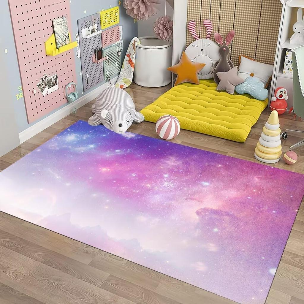 3D Galaxy Area Rug Outer Space Kitchen Floor Mat for Kids Boy Bedroom Non-Slip Nursery Crawling Carpet Dining Room Playroom Pads