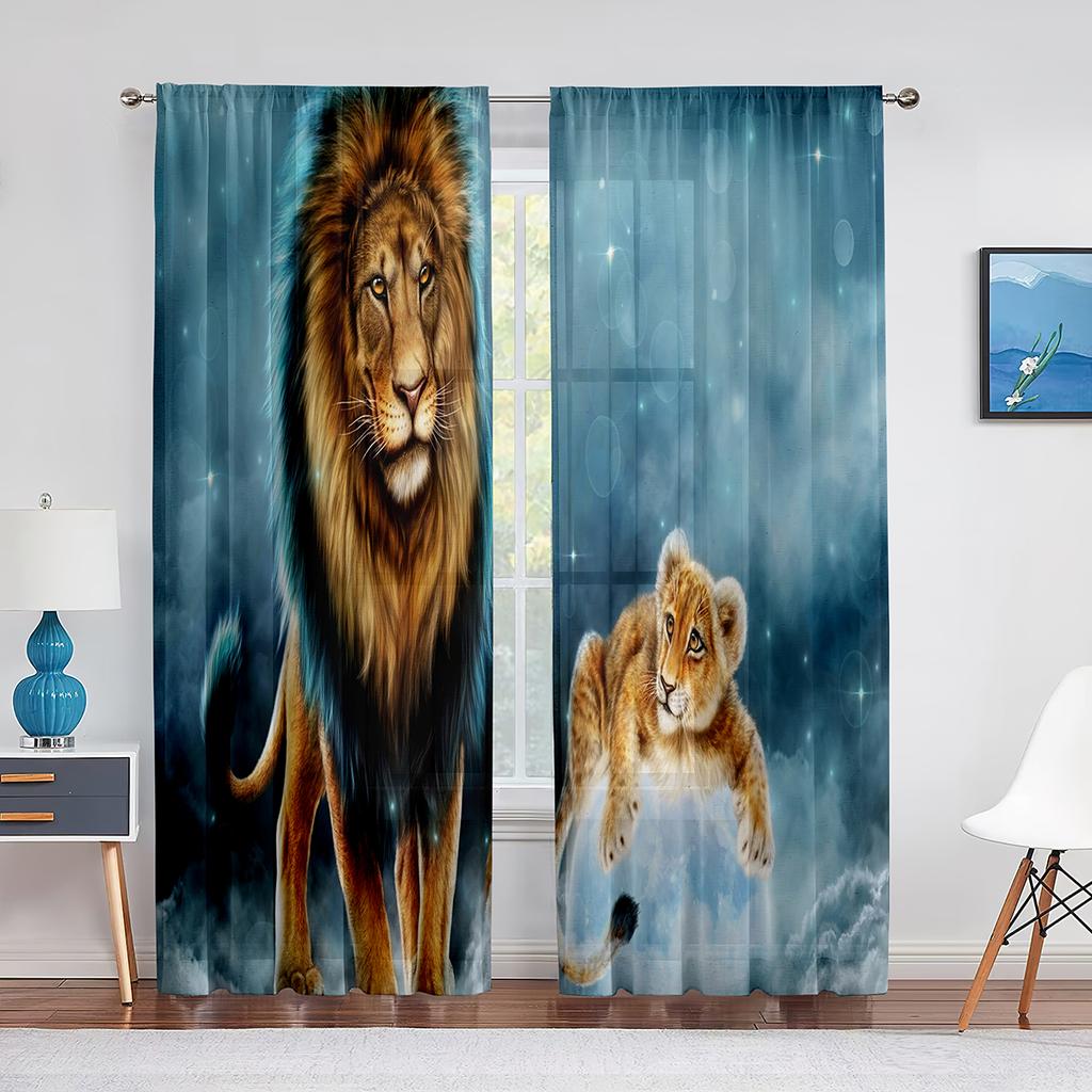 African Wild Animal Lion Couple Tulle Curtain for Home Living Room Window Decoration Bedroom Kitchen Modern Sheer Voile Curtains