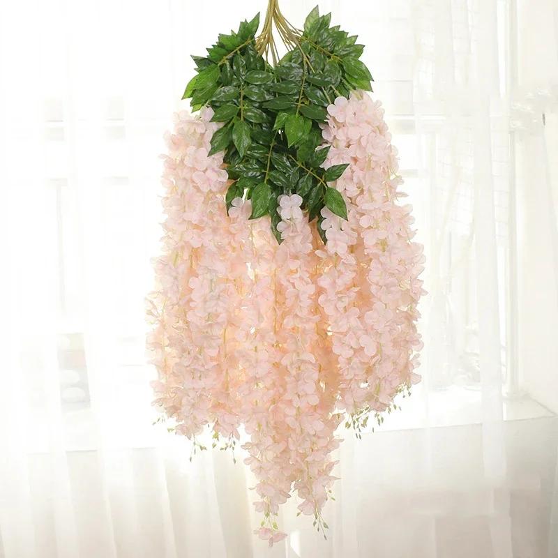 12Pcs Wisteria Flowers Ratta Extra Long Artificial Silk Flower Hanging On The Wedding Garden Outdoor Party Home Garden Decorat