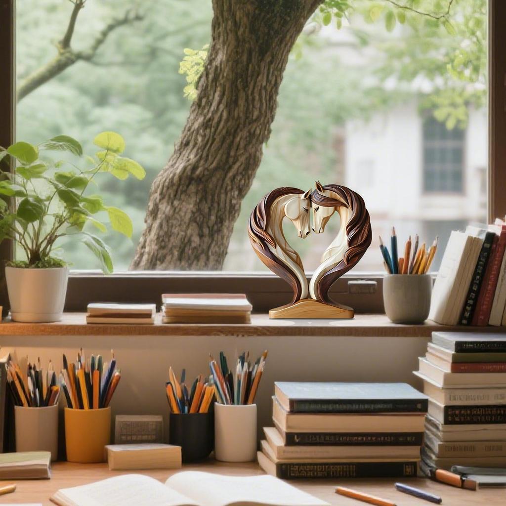 Creative Horse Figurine 2D Wooden Horse dependent statue Snuggle Pose Animal Sculpture Desktop Decoration Ornament home Decor