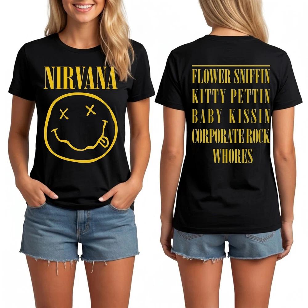 Nirvana T Shirt Happy Face Flower Officially Licensed Unisexs Black Kurt Rock Merch S