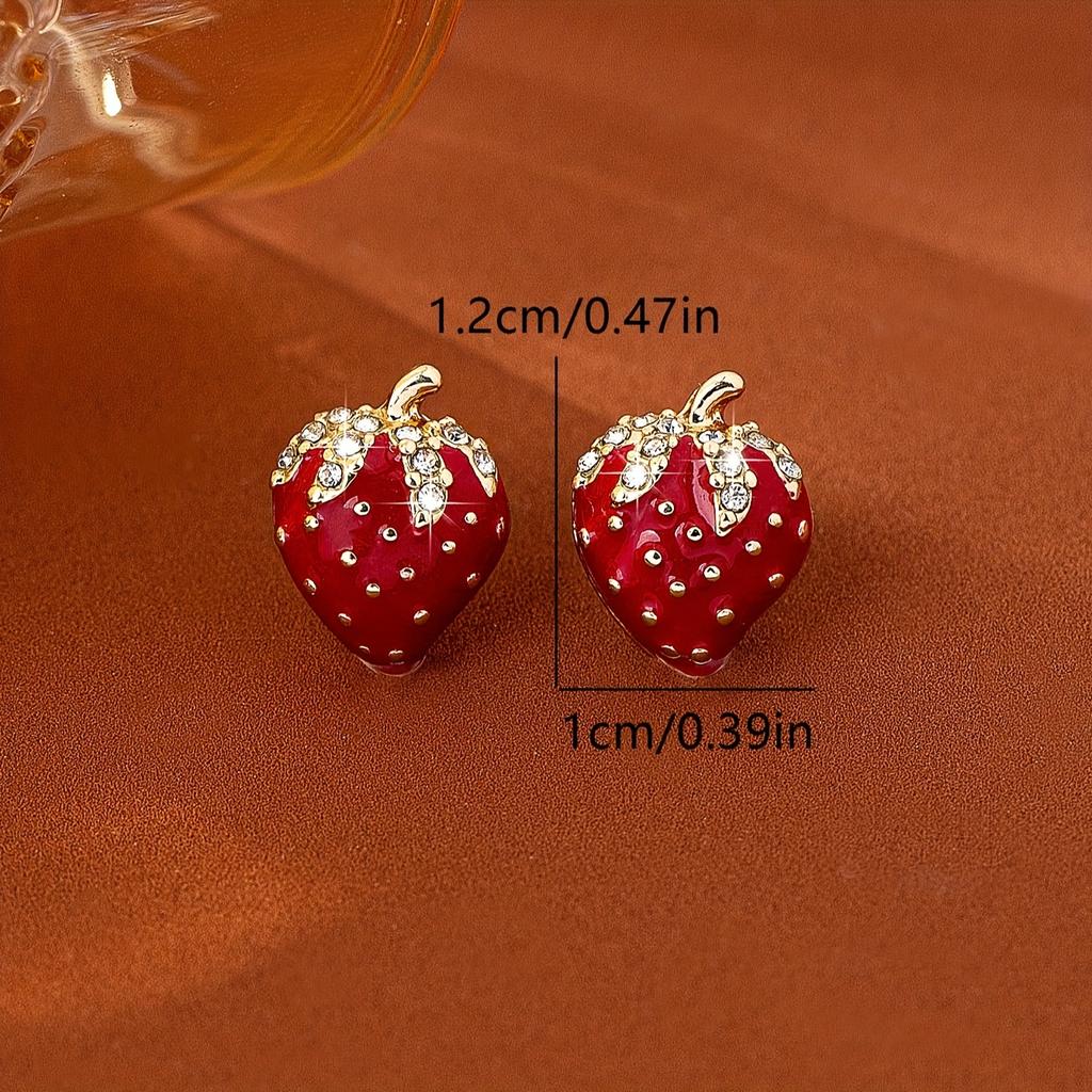 Strawberry Stud Earrings for Women, Light Luxury Elegant Dangle Jewelry Daily Wedding Vacation Gift
