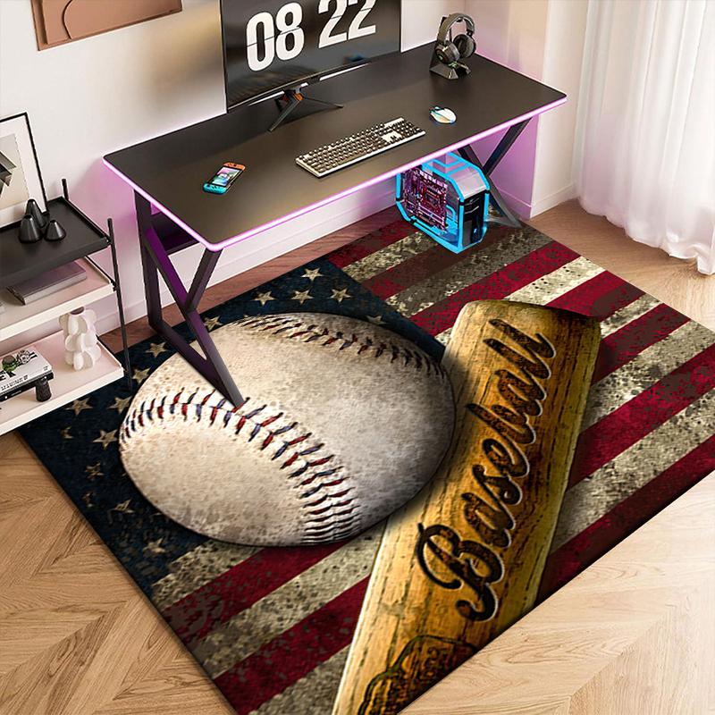 1pc American Flag, Baseball, and Guitar Carpet Rug for Living Room Bedroom Home Sofa Decoration,Kids Play Non-slip Floor Mat