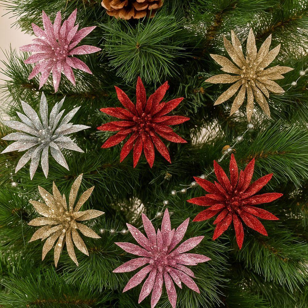 Glitter Artificial Christmas Flower DIY Xmas Decorative Flowers  HolidaySupplies