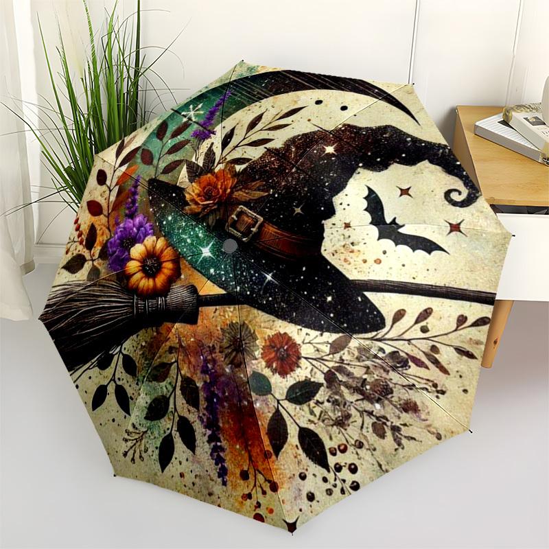 1pc Witchcraft Halloween Decorations Umbrella with Plastic Handle,Cartoon Pattern,Suitable for All Seasons Multi-functional Umbrella384